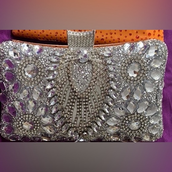 Women's Crystal Embellished Evening Clutch - Silver - Picture 2 of 2